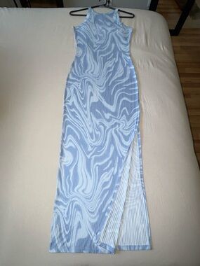 Pink Rose Light Blue Marble-Print Sleeveless Maxi Dress